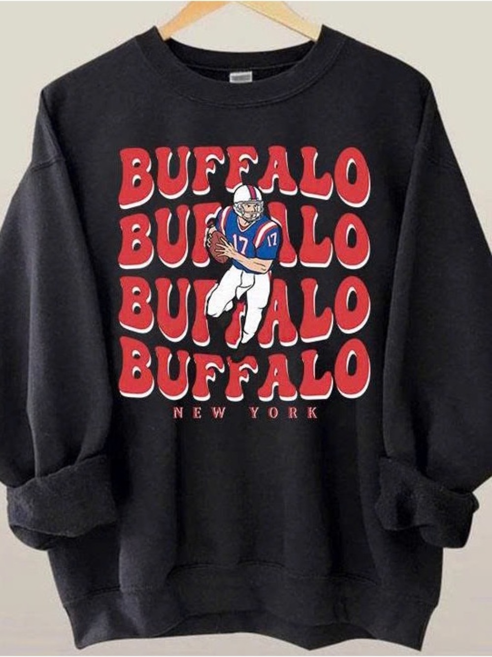 Black Crewneck Sweatshirt with Red Buffalo Graphic